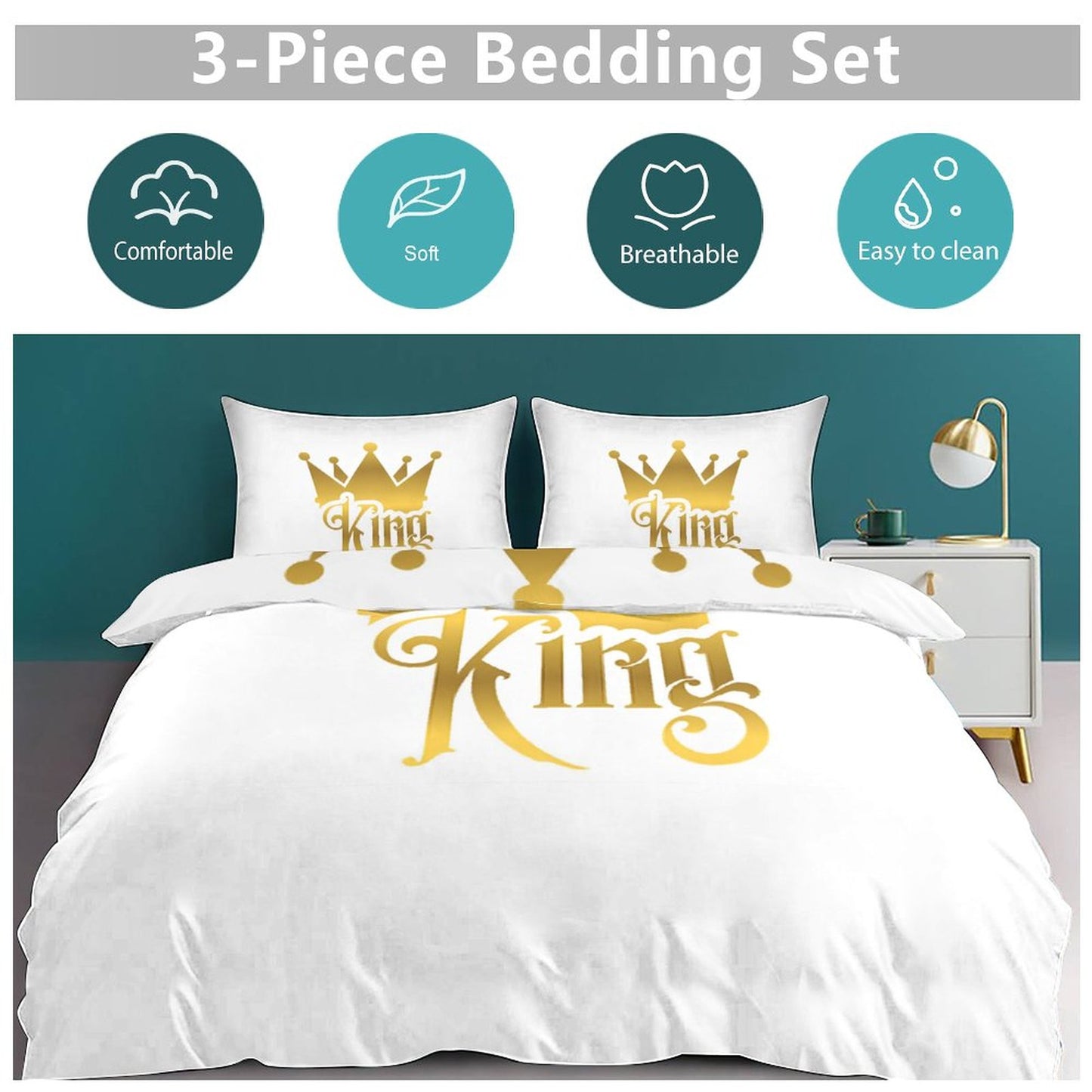 3-Piece Bedding Set-102"x90"/ 259x229cm (Dual-sided Printing)