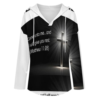 170gsm Women's V Neck Long Sleeve Hoodie(All-Over Printing)