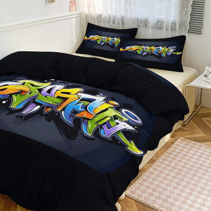 COLORFUL GRAFFITI 3-Piece Bedding Set-102"x90"/ 259x229cm-KING SIZE (Dual-sided Image)