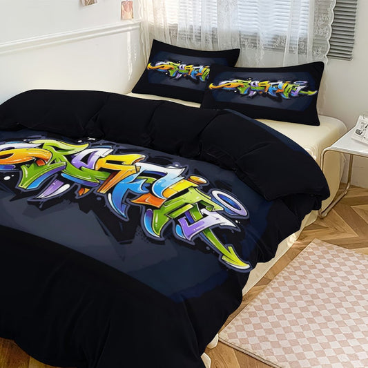 COLORFUL GRAFFITI 3-Piece Bedding Set-102"x90"/ 259x229cm-KING SIZE (Dual-sided Image)