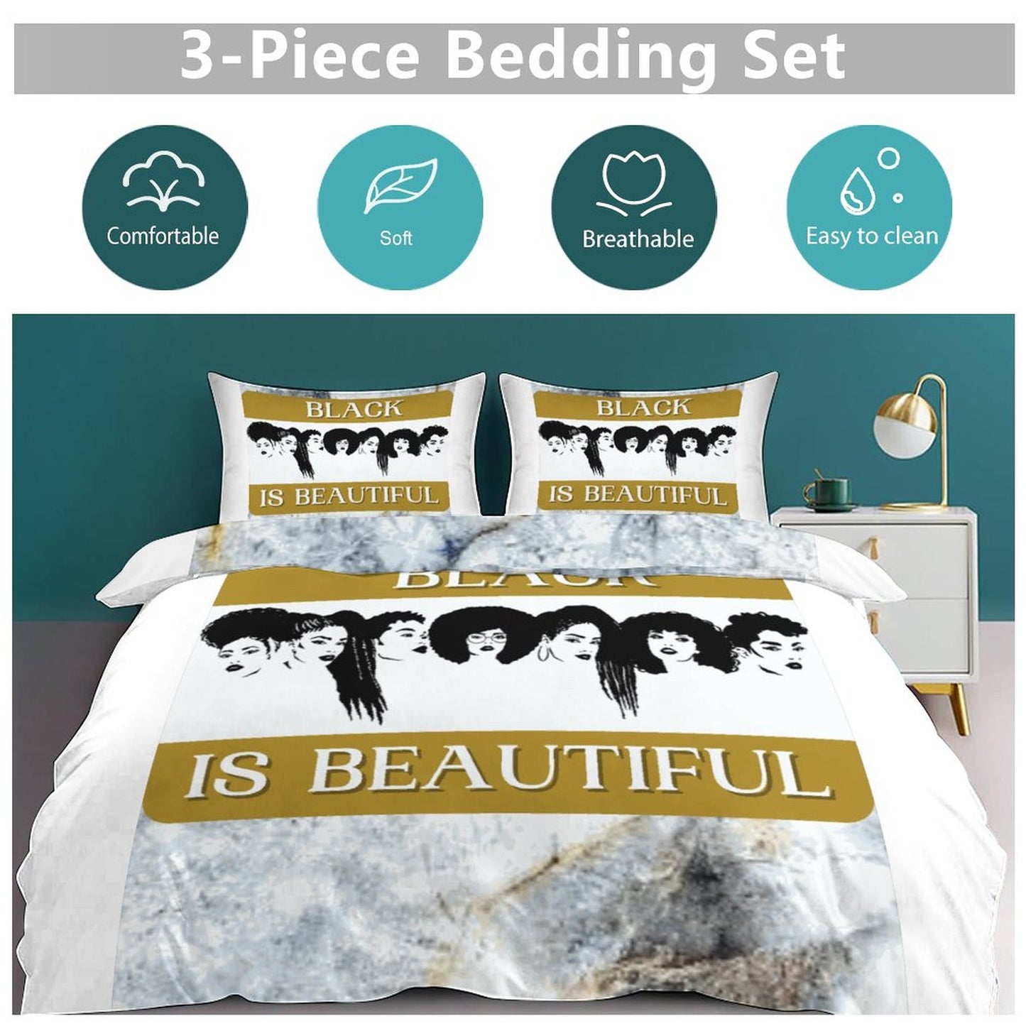 3-Piece Bedding Set-102"x90"/ 259x229cm (Dual-sided Printing)