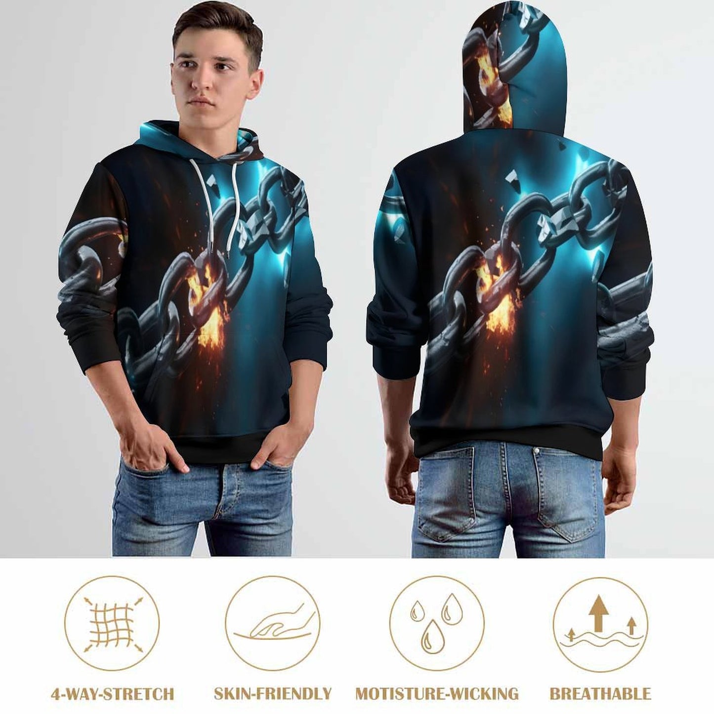 230gsm Men's Cool Hoodie with Double-layer Cap (All-Over Printing)