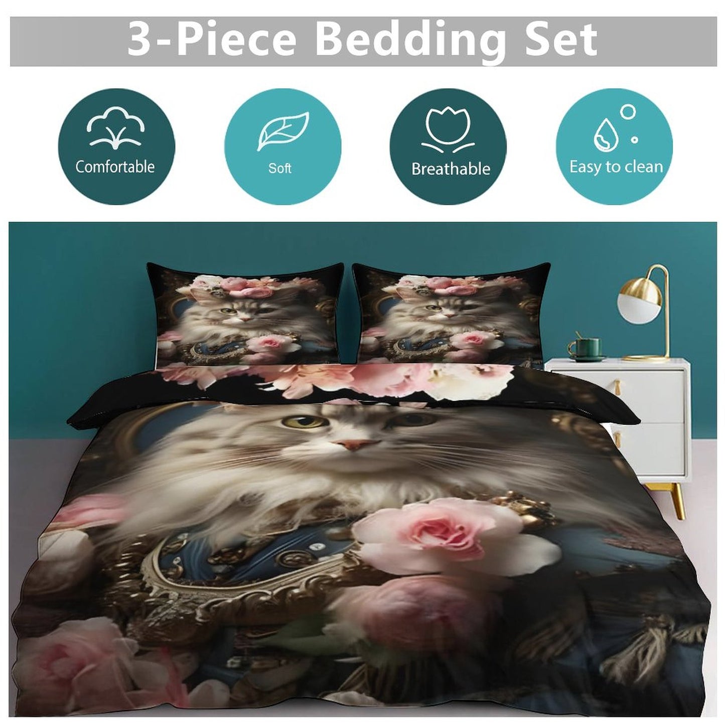 3-Piece Bedding Set-102"x90"/ 259x229cm (Dual-sided Printing)