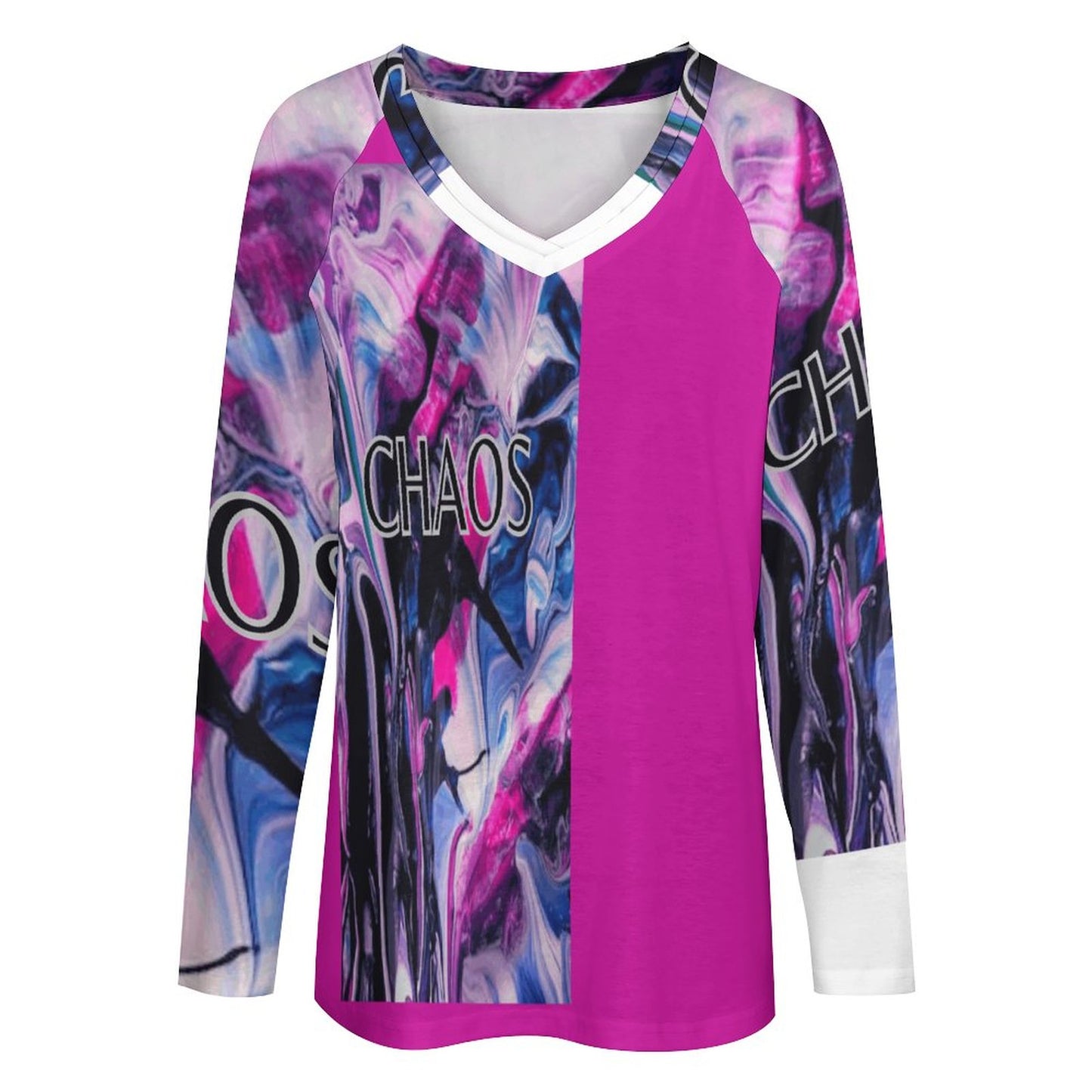 CHAOS-V-neck Loose Long Sleeve T-shirt-SMALL-5XL