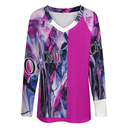 CHAOS-V-neck Loose Long Sleeve T-shirt-SMALL-5XL