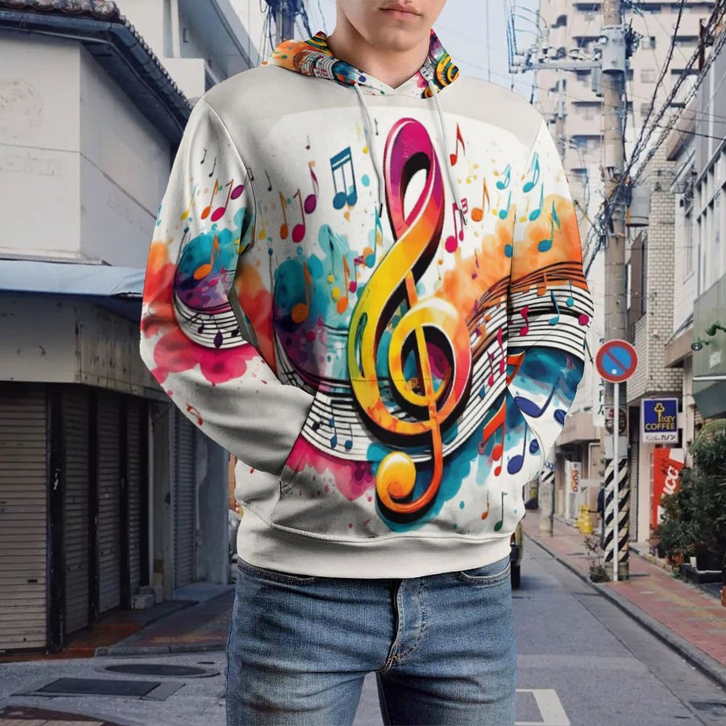 MUSIC GRAFFITI Men's Hoodie with Double-layer Cap-SMALL-6XL