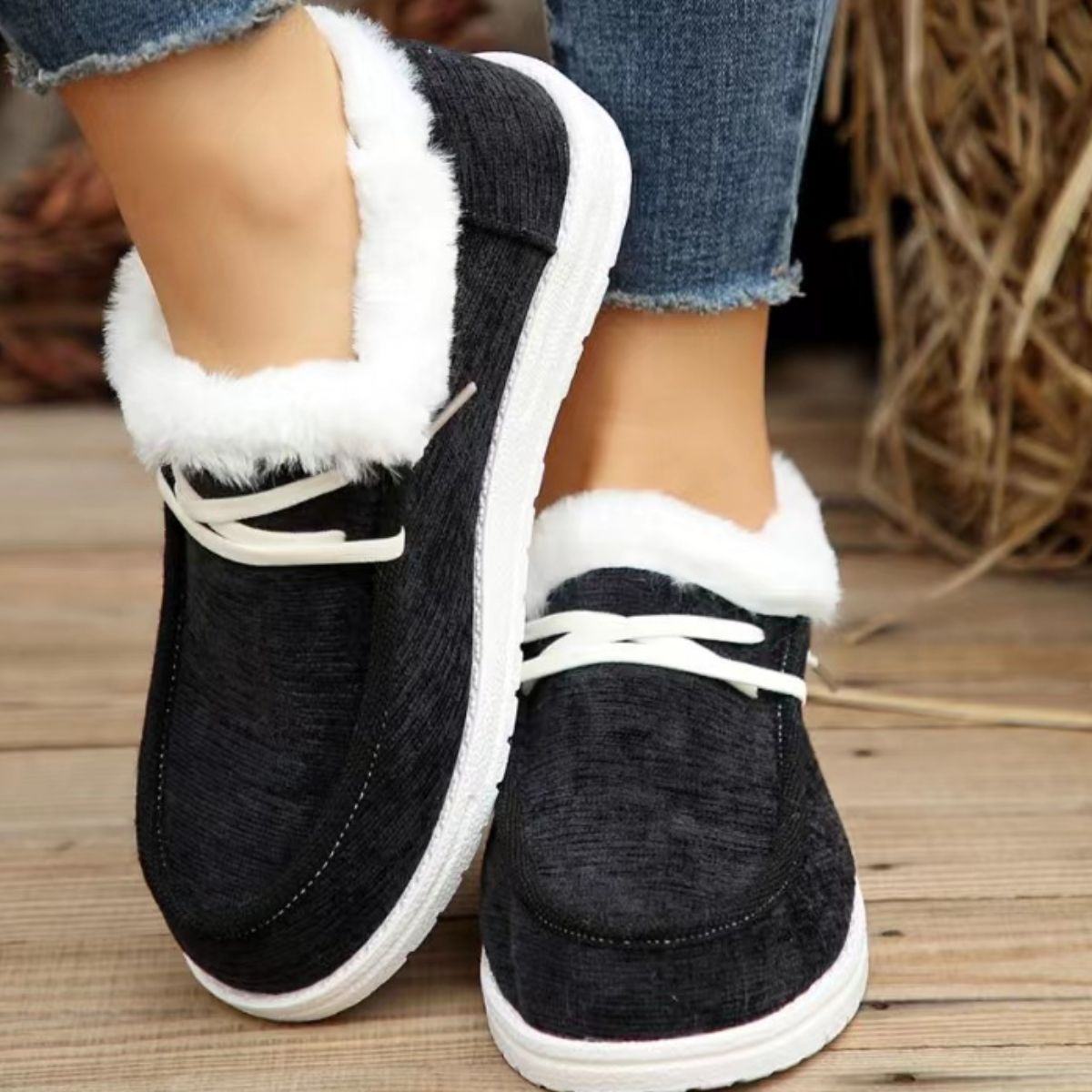 Lace Up Round Toe Furry Loafers (tangerine/black/lilac/light grey)