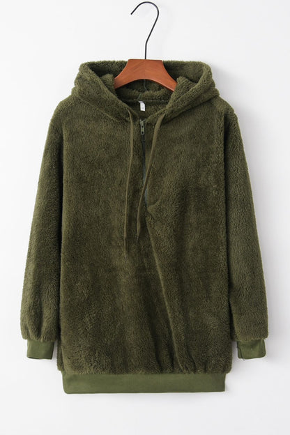 Full Size Quarter-Zip Drawstring Teddy Hoodie (many colors)-SMALL-3XL