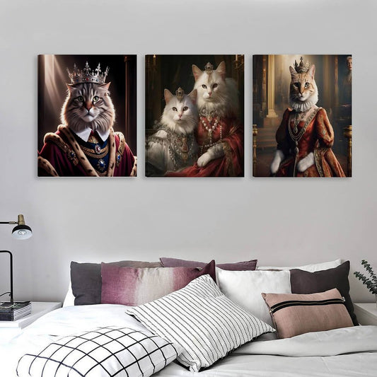 Vertical Multicolor Framed Wall Art-4:5 Aspect Ratio- KING & QUEEN CATS
