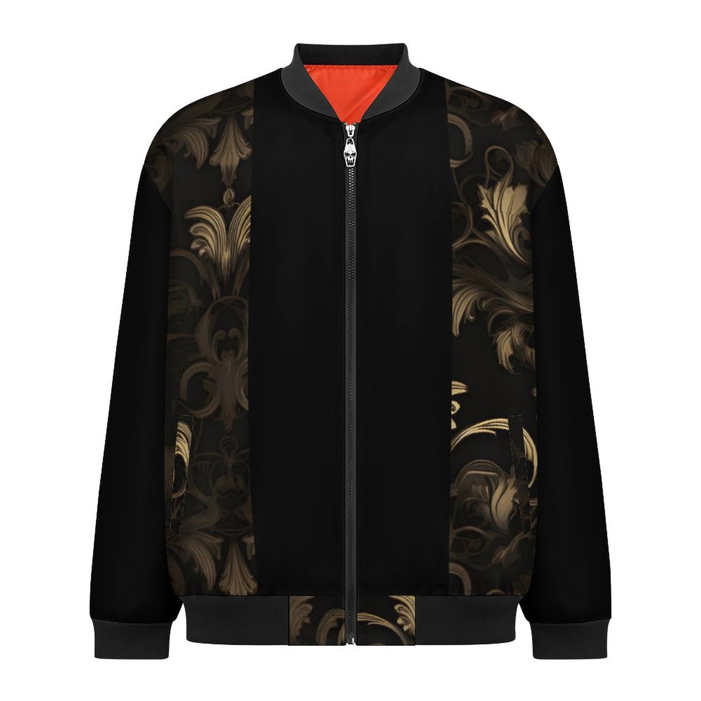 BLACK & GOLD ACCENT Zipper Bomber Jacket-SMALL-5XL