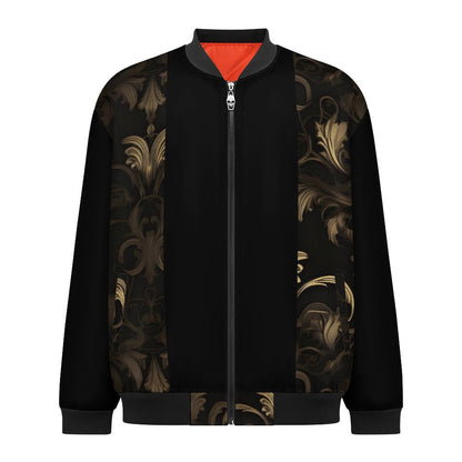 BLACK & GOLD ACCENT Zipper Bomber Jacket-SMALL-5XL