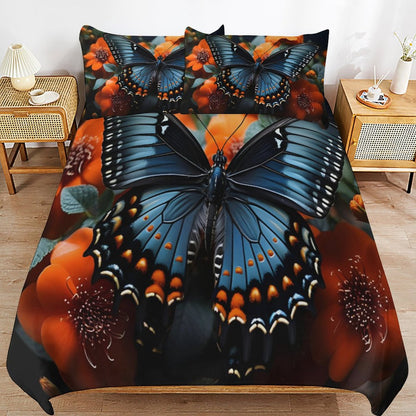 3-Piece Bedding Set-86"×70"/ 218×177cm (Dual-sided Printing)TWIN-BLUE BUTTERFLY