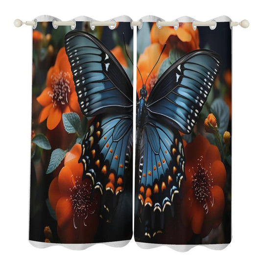 Grommet Curtain-52"x72"/ 132x183cm-BLUE BUTTERFLY