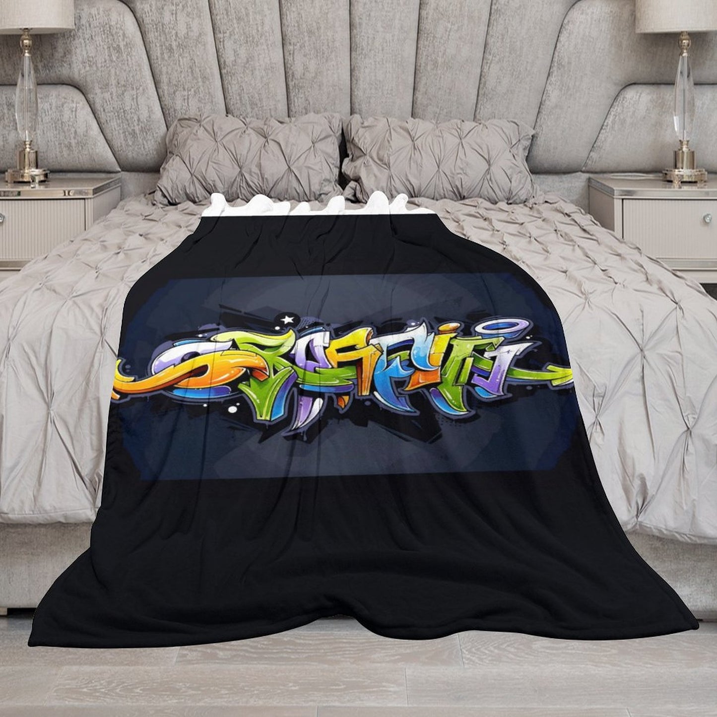 COLORFUL GRAFFITI Plush Flannel Blanket-60"x80" (Dual-sided Image)