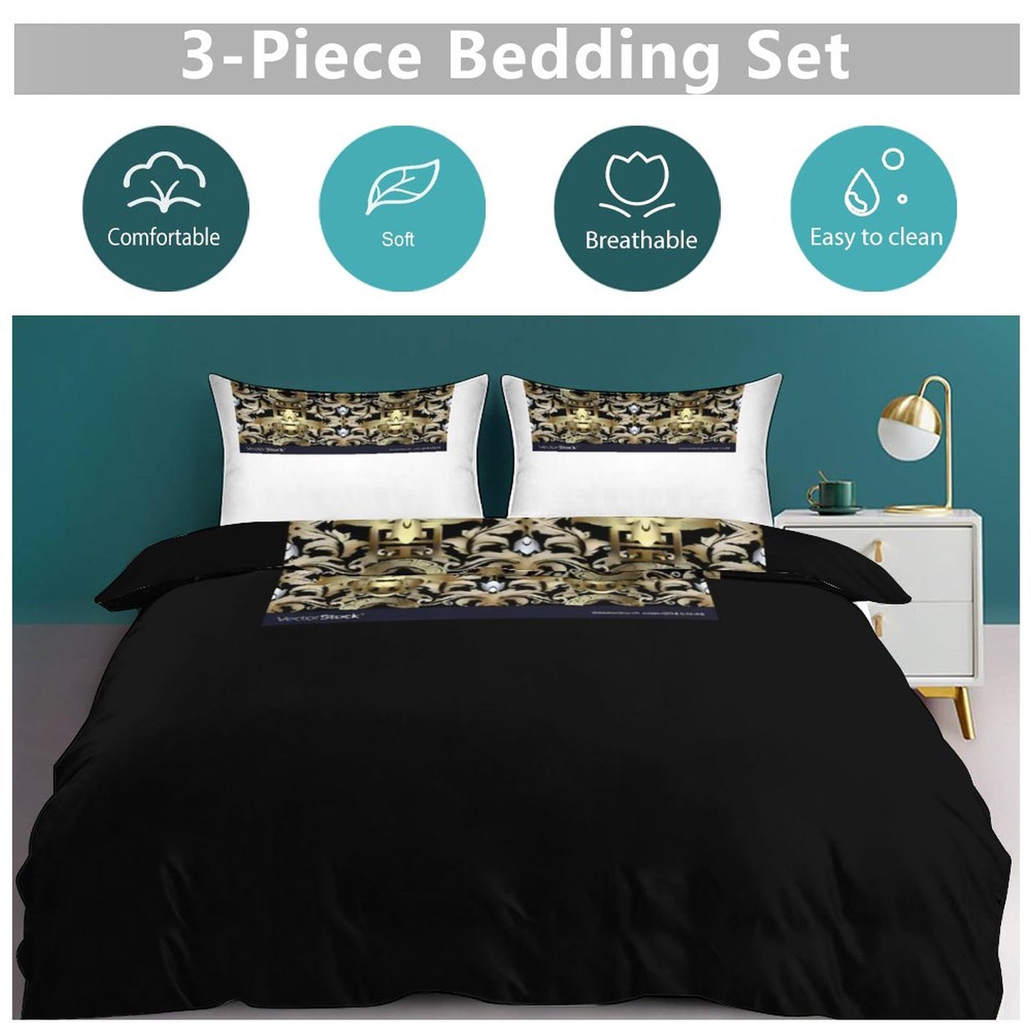 3-Piece Bedding Set-102"x90"/ 259x229cm (Dual-sided Printing)