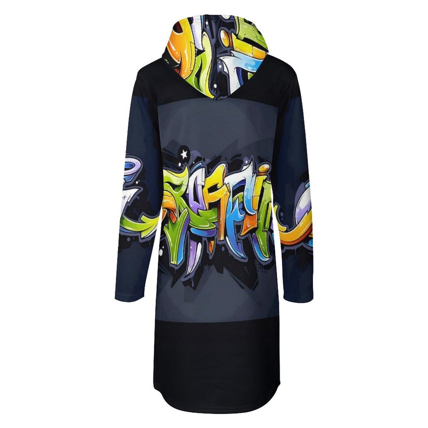 COLORFUL GRAFFITI Long Sleeve Hoodie Dress-SMALL-5XL