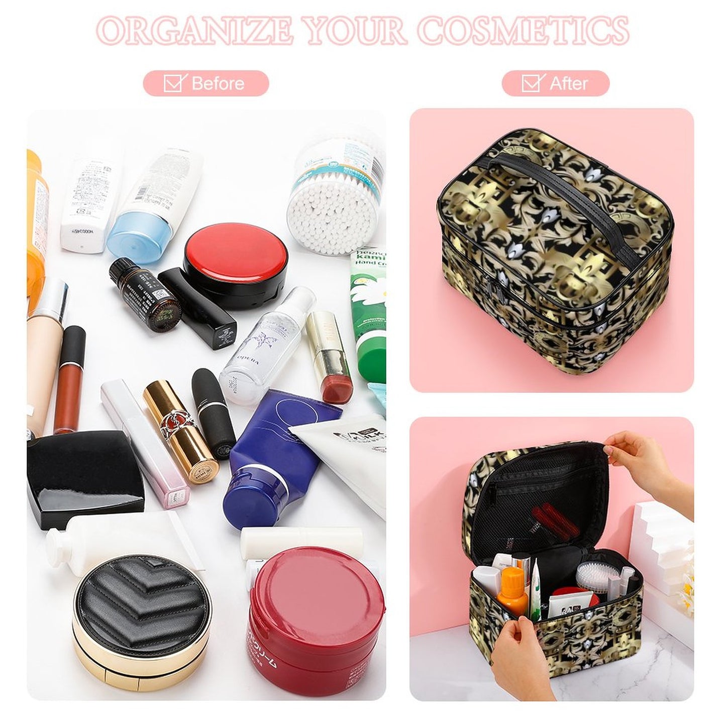 Make-up bag with Lychee pattern PU material