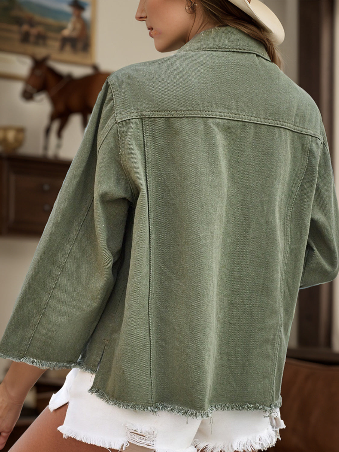 Raw Hem Button Up Denim Jacket-SMALL-XL