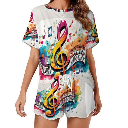 MUSIC GRAFFITI Short Sleeve Loungewear-SMALL-5XL