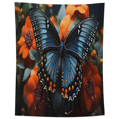 280gsm Flannel Blanket-60"x80" (Dual-sided Printing)-BLUE BUTTERFLY