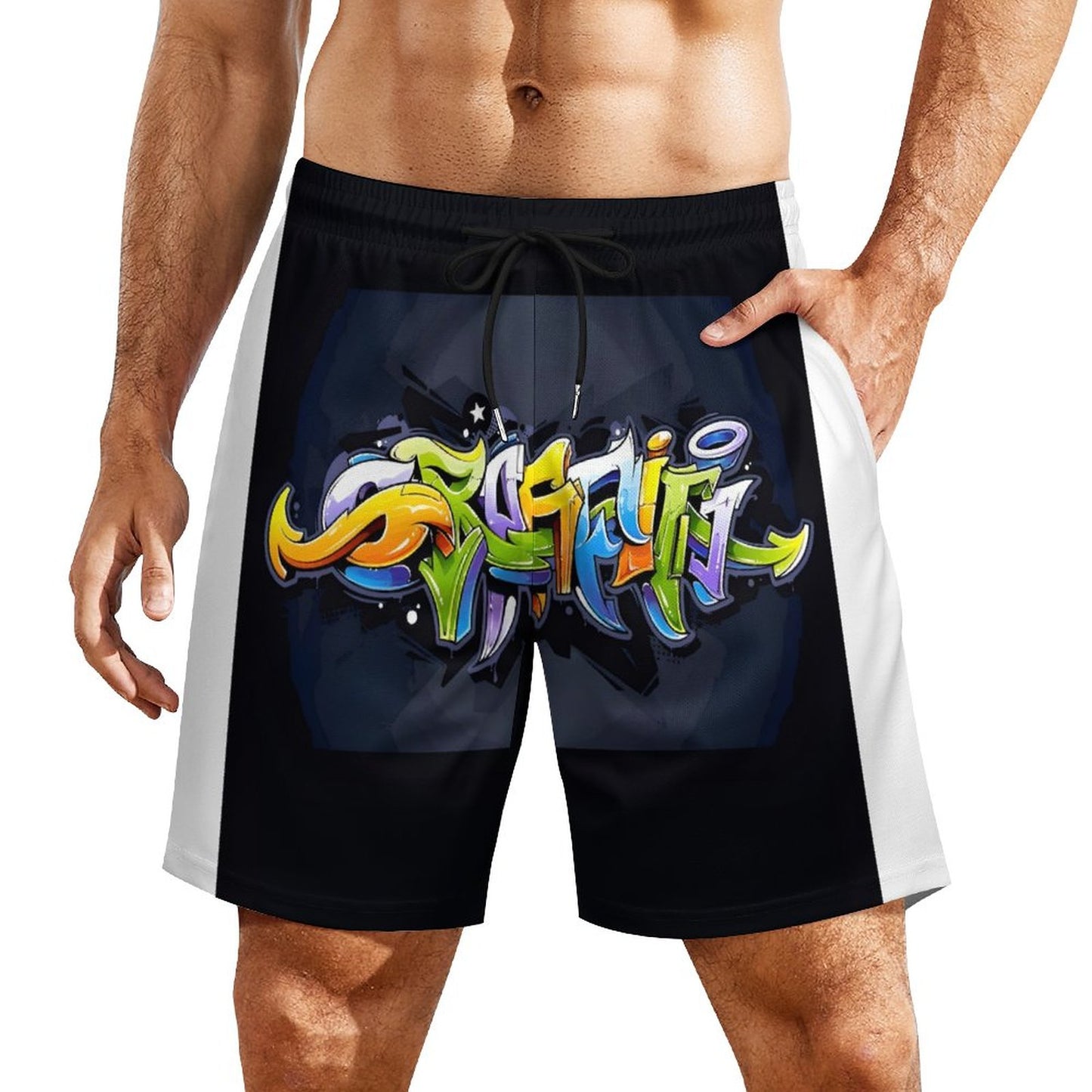 COLORFUL GRAFFITI Men's Beach/GYM Shorts with 4 Pockets-SMALL-3XL