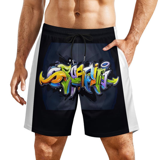 COLORFUL GRAFFITI Men's Beach/GYM Shorts with 4 Pockets-SMALL-3XL