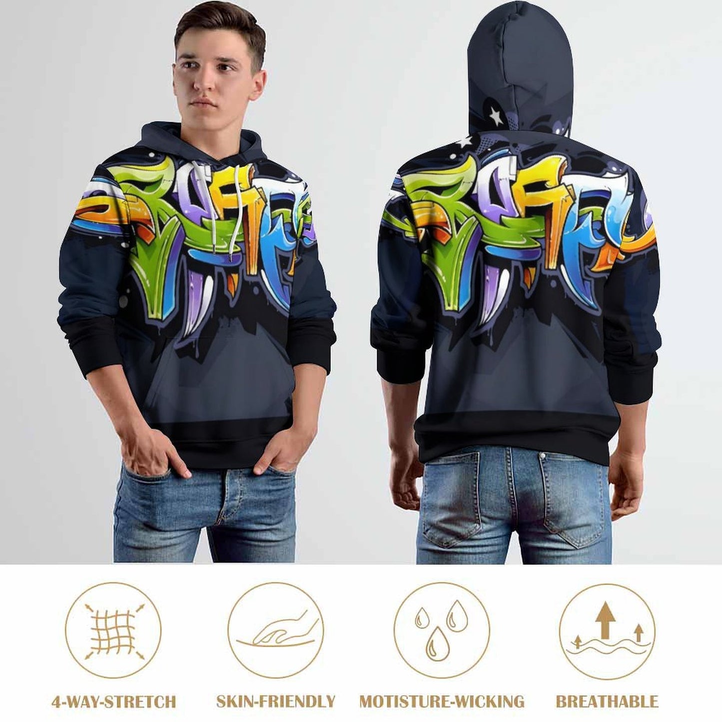 COLORFUL GRAFFITI  Hoodie with Double-layer Cap-SMALL-6XL
