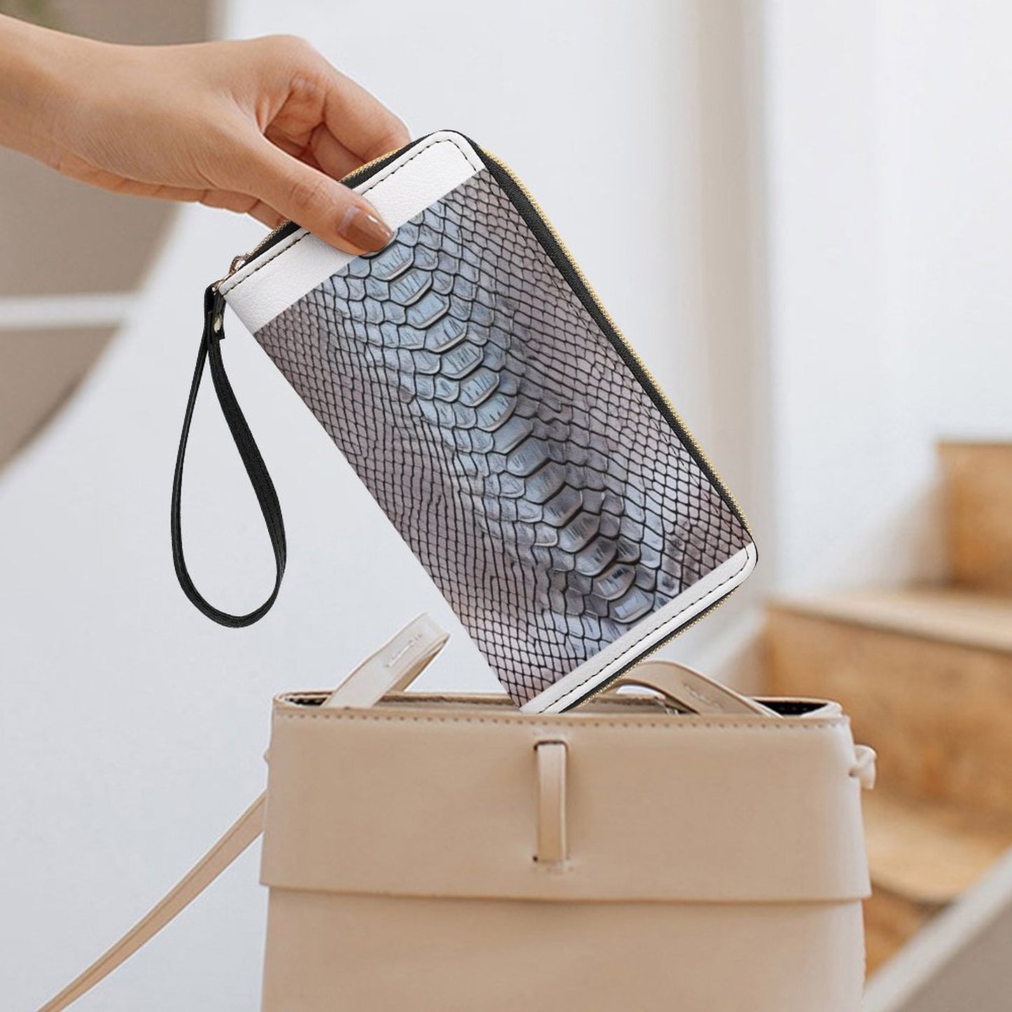 Leather Wallet with Wristlet Strap (2 Pictures on 2 Sides)