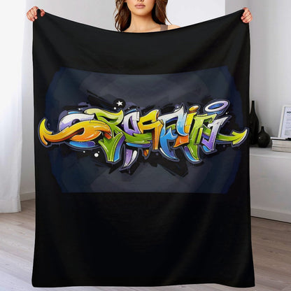 COLORFUL GRAFFITI Plush Flannel Blanket-70"x80" (Dual-sided Image)