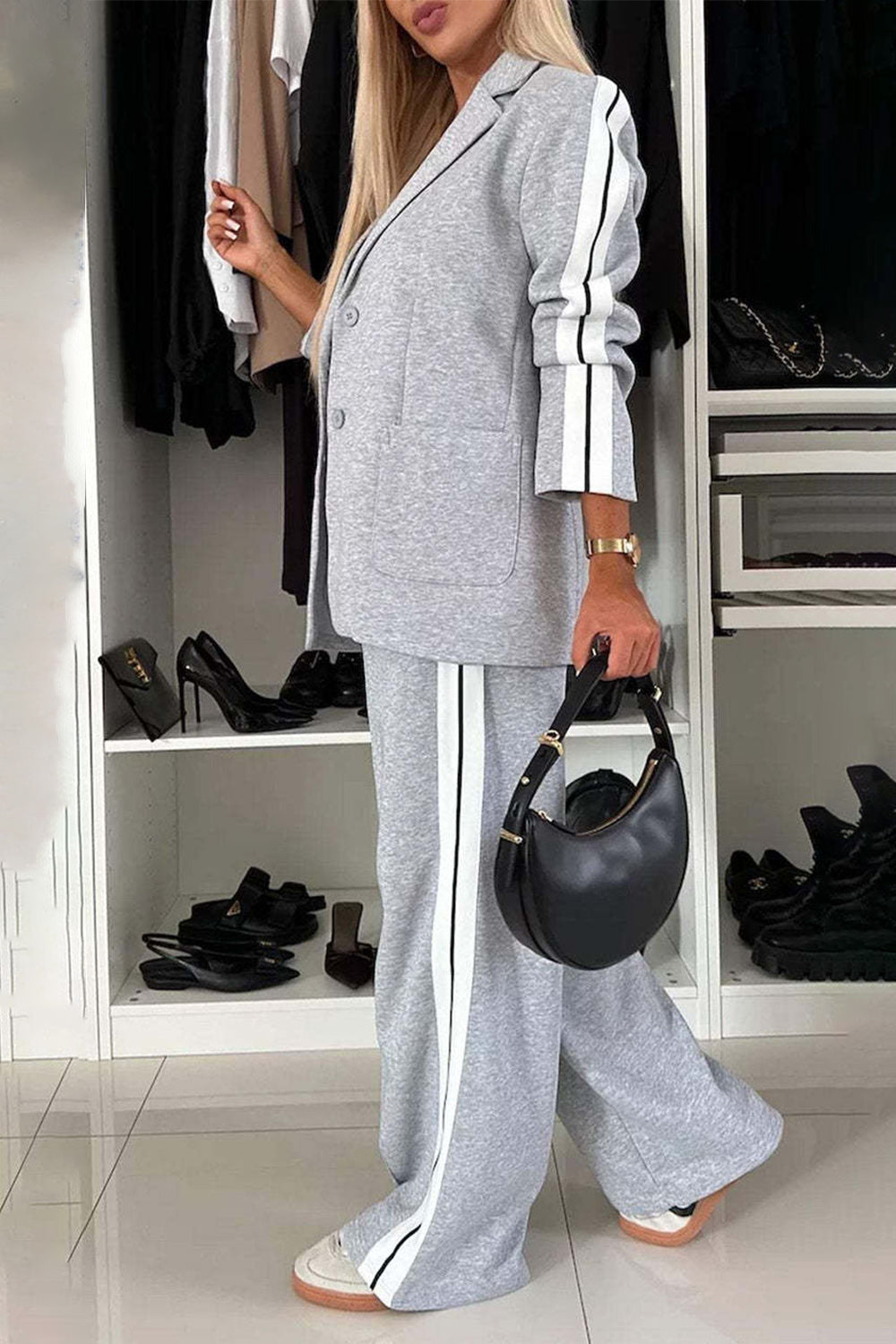 Pant Suit Set (light grey/royal blue/black/white/french blue/mauve/green)-SMALL-3XL