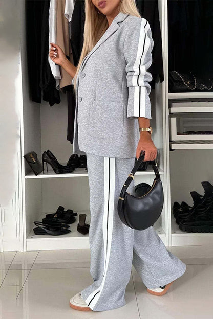 Pant Suit Set (light grey/royal blue/black/white/french blue/mauve/green)-SMALL-3XL