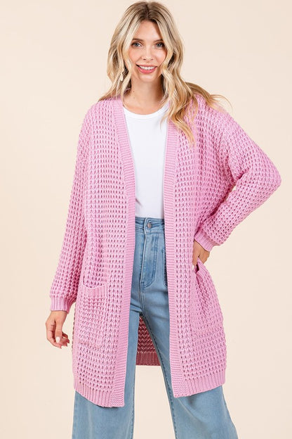 Mittoshop Open Front Long Sleeve Longline Cardigan-S/M/L