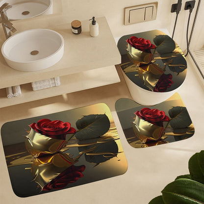 ROSE IN GOLD Shower Curtain Set with 3 Rugs