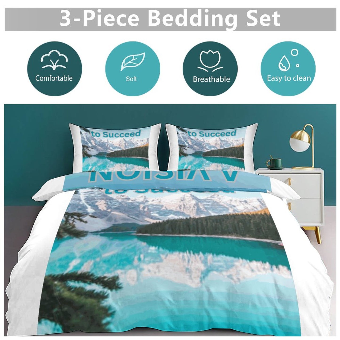 3-Piece Bedding Set-102"x90"/ 259x229cm (Dual-sided Printing)