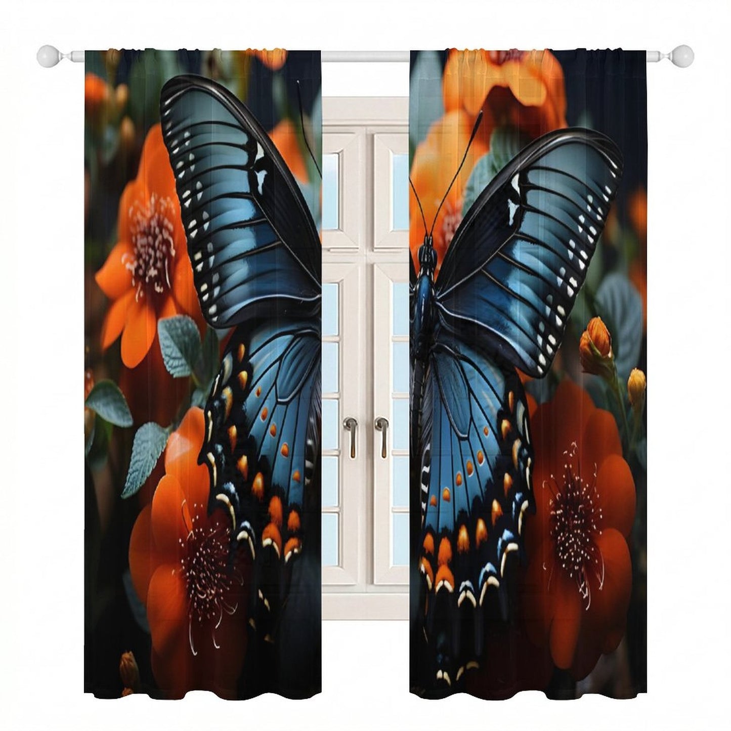 Sheer Curtain-BLUE BUTTERFLY