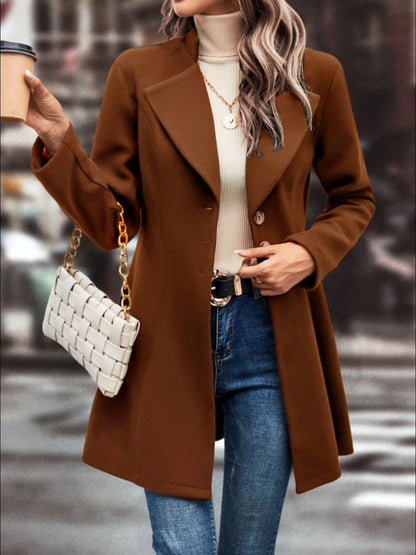 Collared Neck Button Up Long Sleeve Coat-SMALL-XL