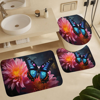 BLUE BUTTERFLY Shower Curtain Set with 3 Rugs
