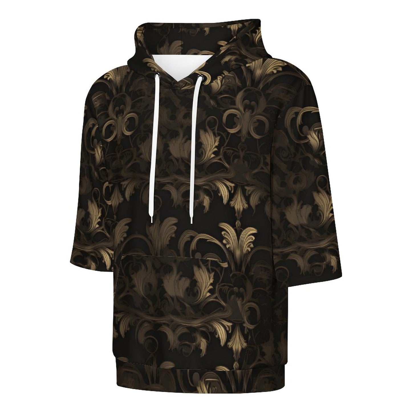 BLACK & GOLD ACCENT Half Sleeve Hoodie-SMALL-6XL