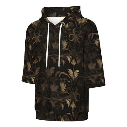 BLACK & GOLD ACCENT Half Sleeve Hoodie-SMALL-6XL