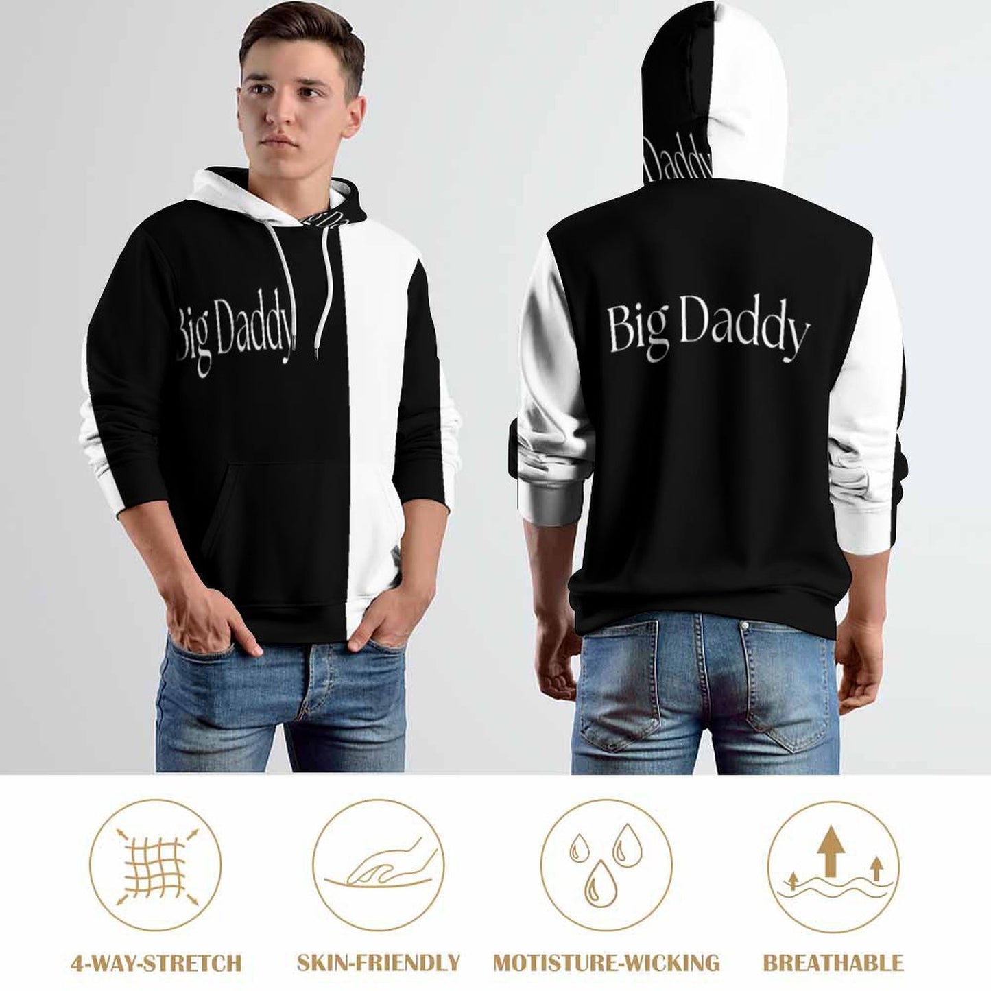 Men's Cool Hoodie with Double-layer Cap- S-6XL-BIG DADDY b/w