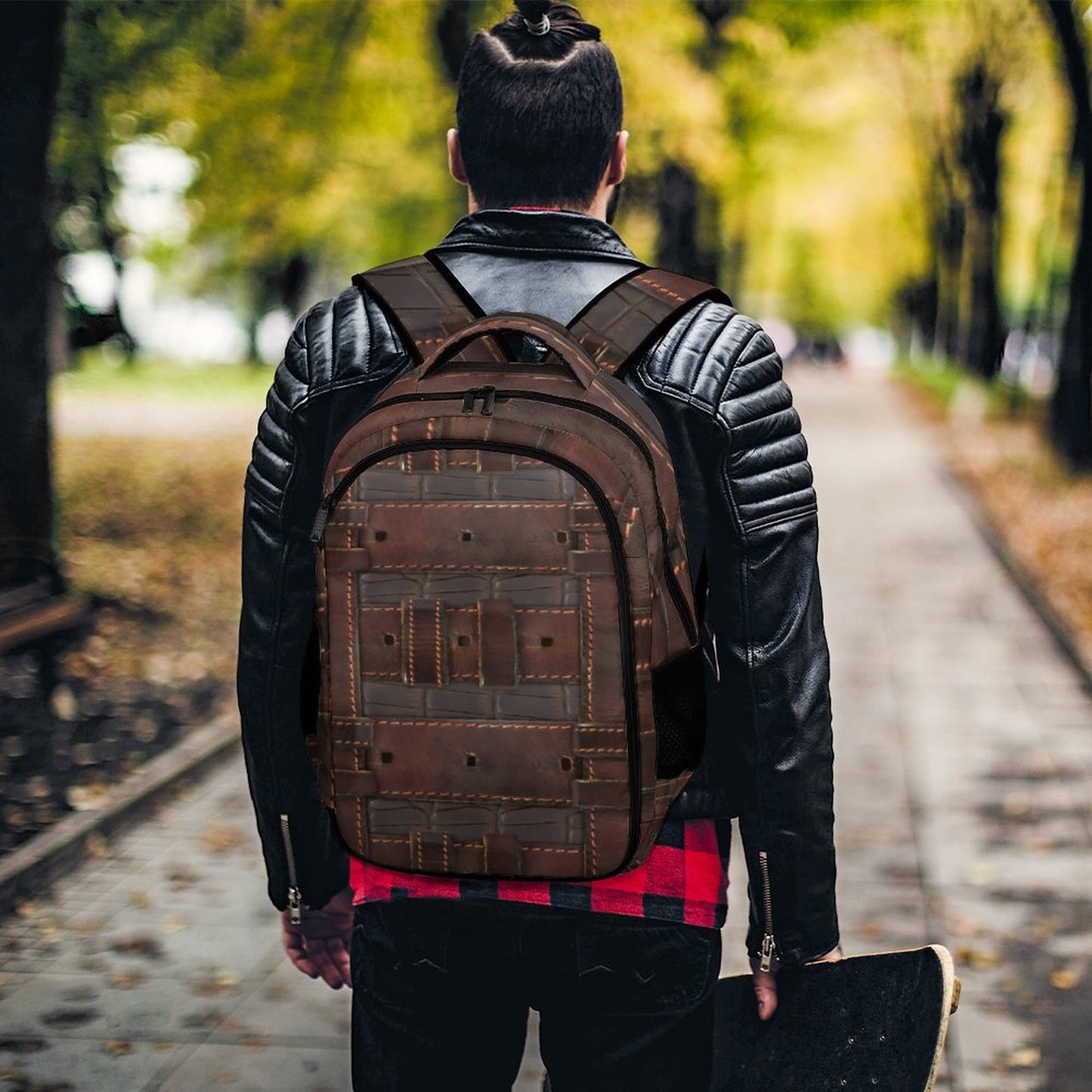 RUGGED LEATHER BUCKLE Print Backpack