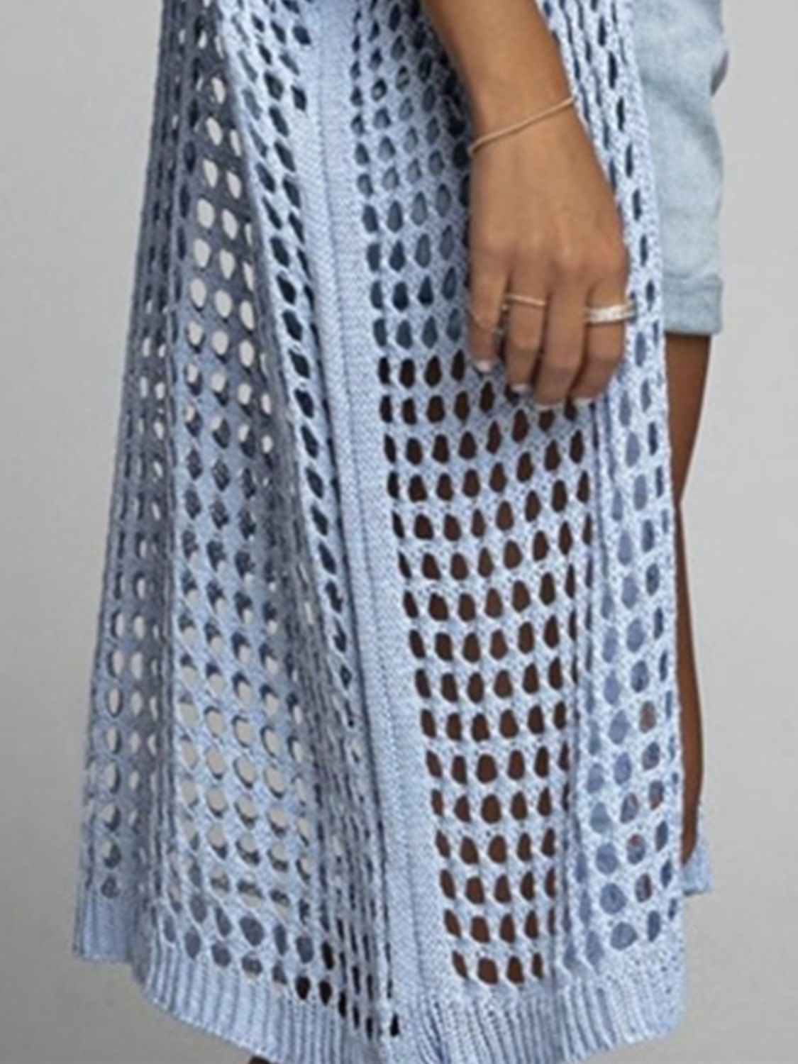 Openwork Open Front Three-Quarter Sleeve Cover Up(cream/white/apricot/black/lt. blue)-SMALL-XL