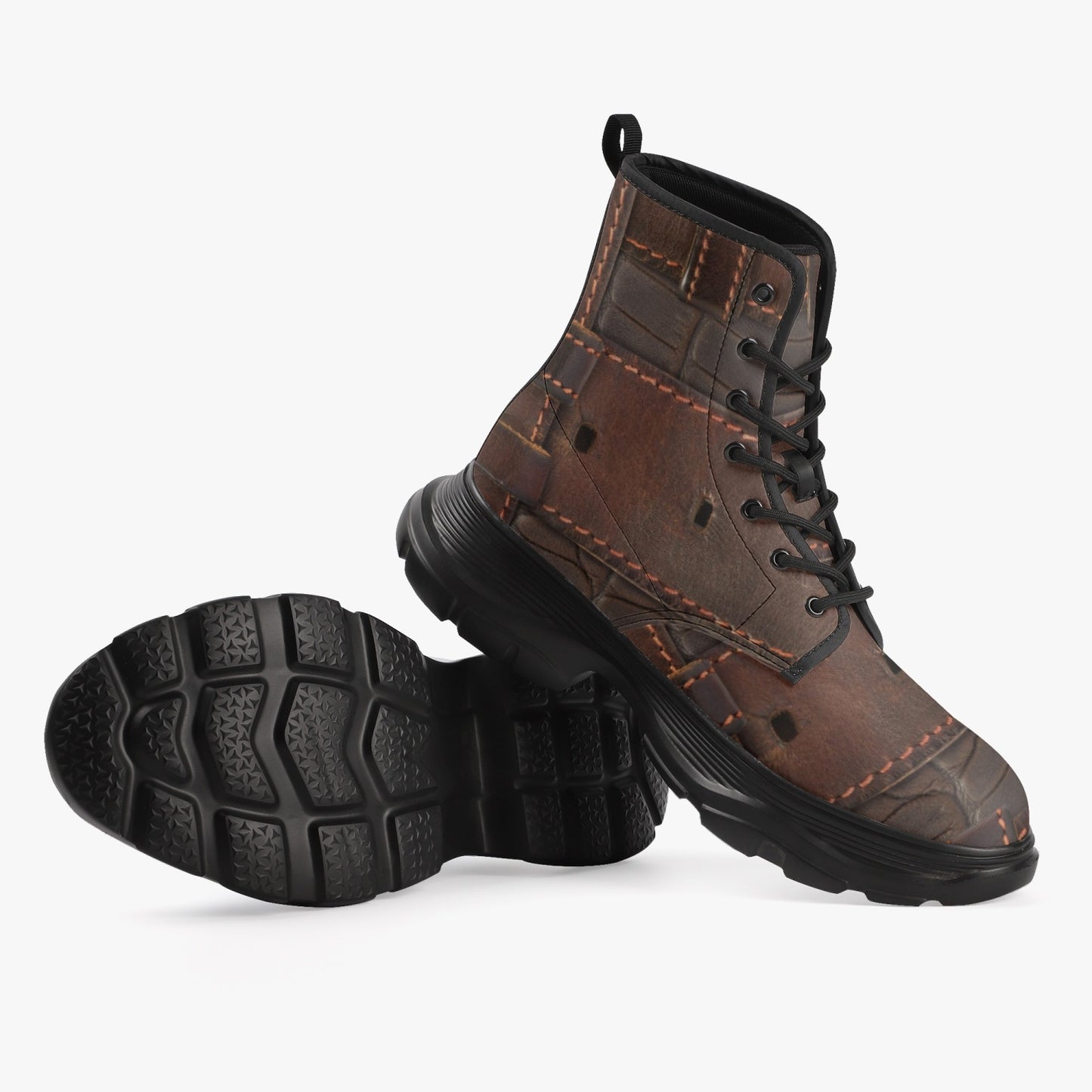 RUGGED LEATHER BUCKLE Print ON Chunky Leather Boots