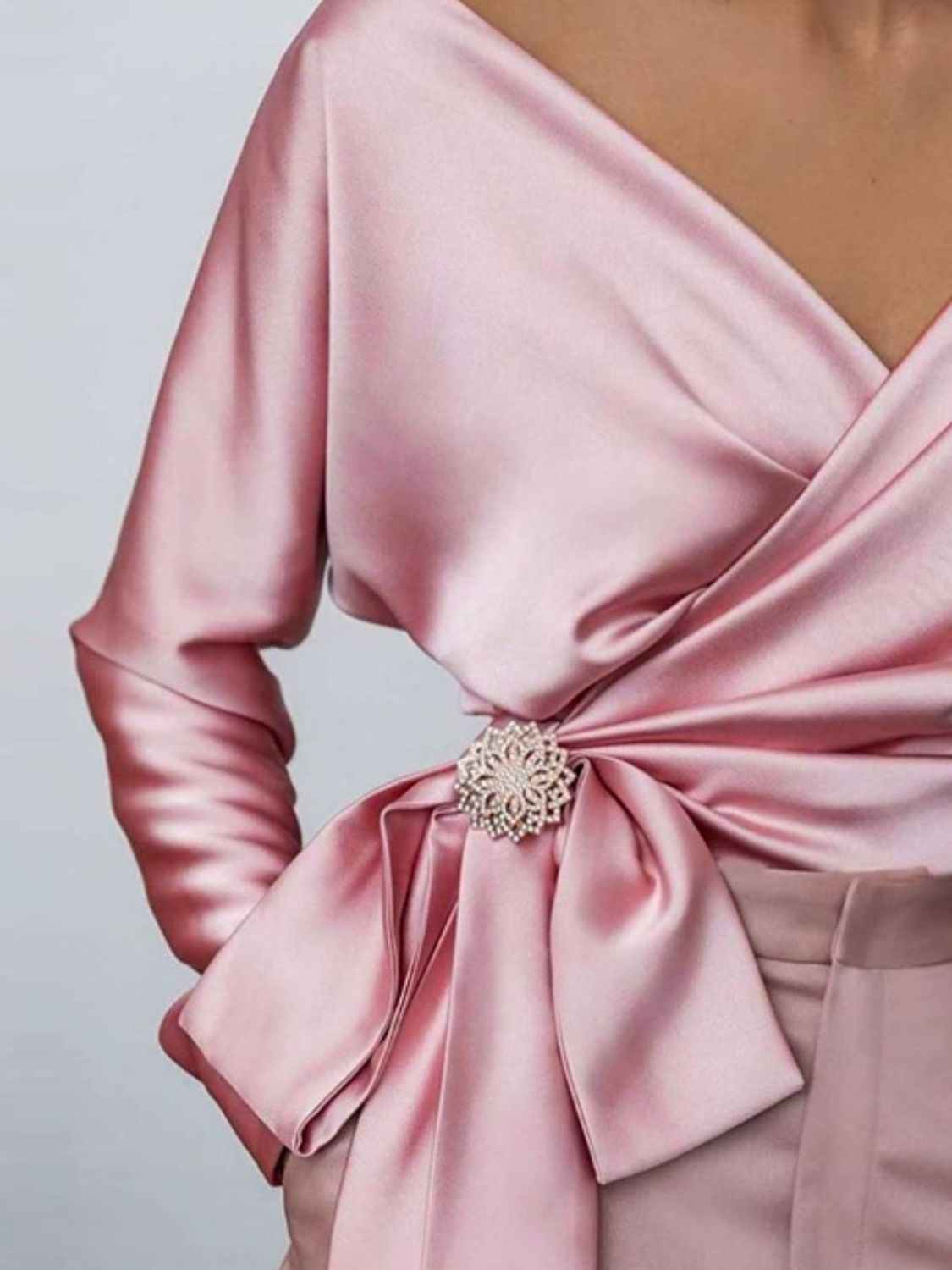 Satin Long Sleeve Blouse (blush pink/light blue/cream)-SMALL-XL