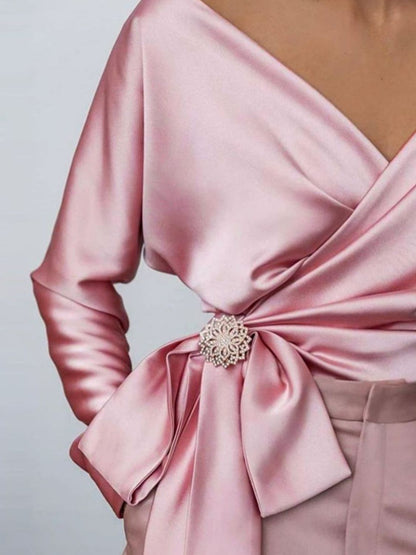 Satin Long Sleeve Blouse (blush pink/light blue/cream)-SMALL-XL
