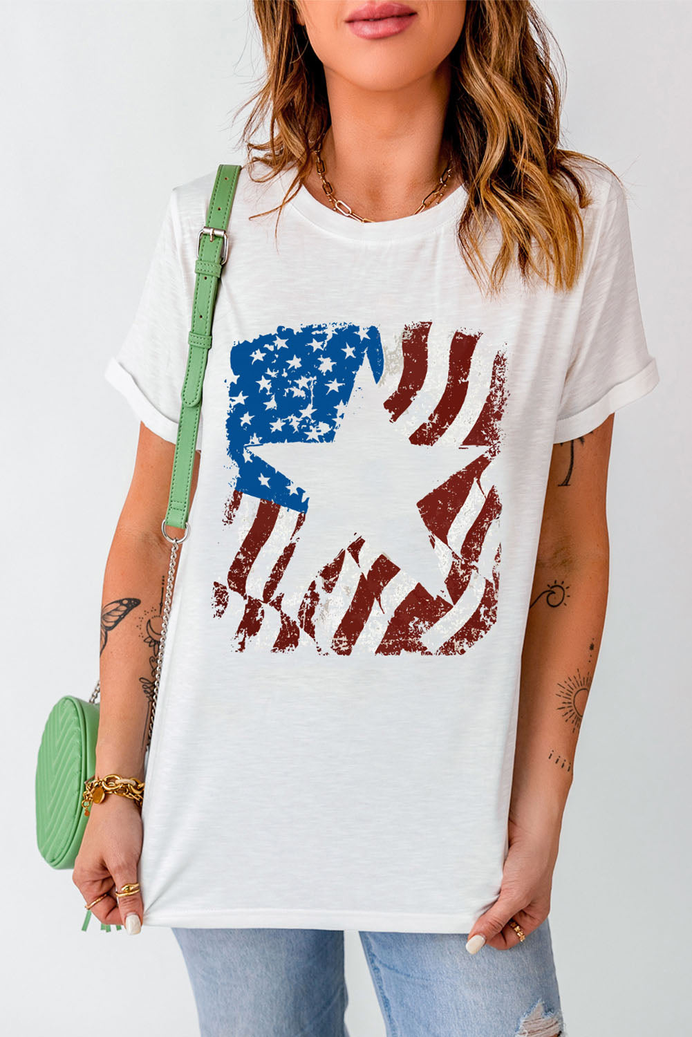 US Flag Graphic Round Neck Tee-SMALL-2XL