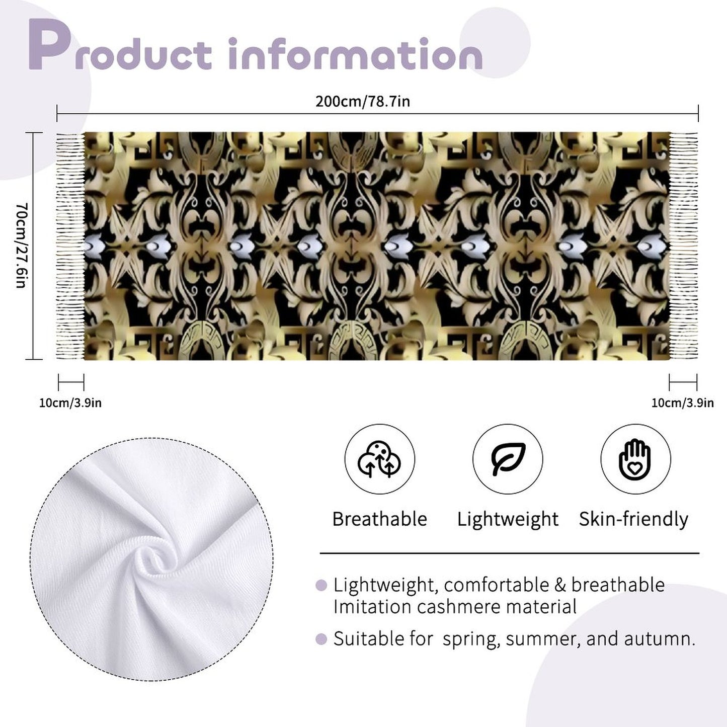 Cashmere-like Tassel Scarf (All-Over Printing)