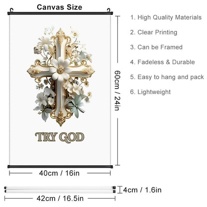Canvas Hanging Poster with Scrolls-16"x24"/ 40x60cm-TRY GOD