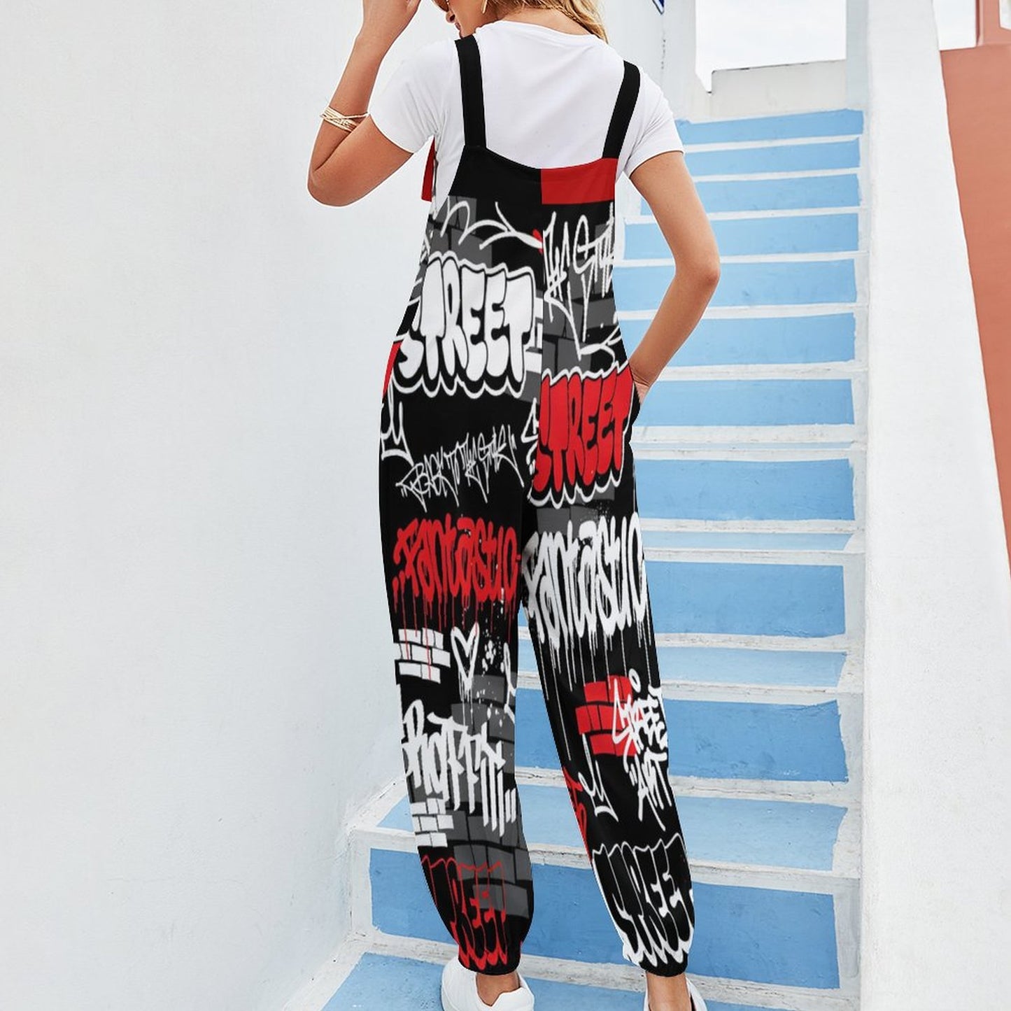 B/R/W GRAFFITI Spaghetti Strap Jumpsuit