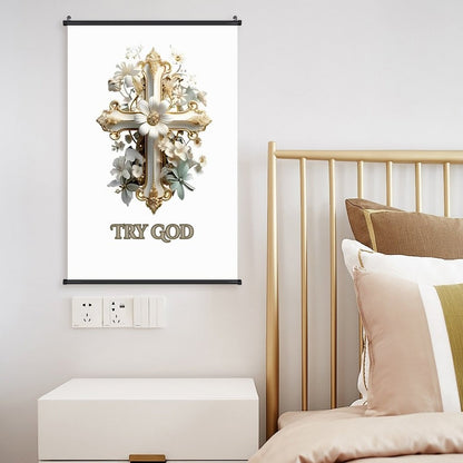 Canvas Hanging Poster with Scrolls-16"x24"/ 40x60cm-TRY GOD
